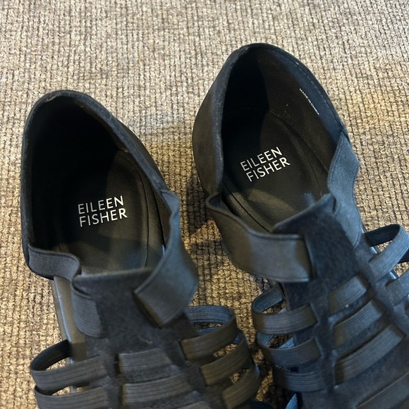 Eileen Fisher Rato Black Tumbled Nubuck Womens Fisherman Strappy Sandals Size 7 - Picture 4 of 7